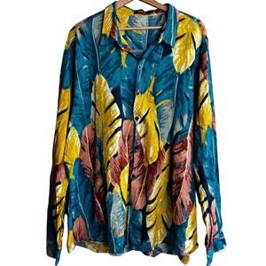 Jogal Men's Feather Design Button Down XXXL